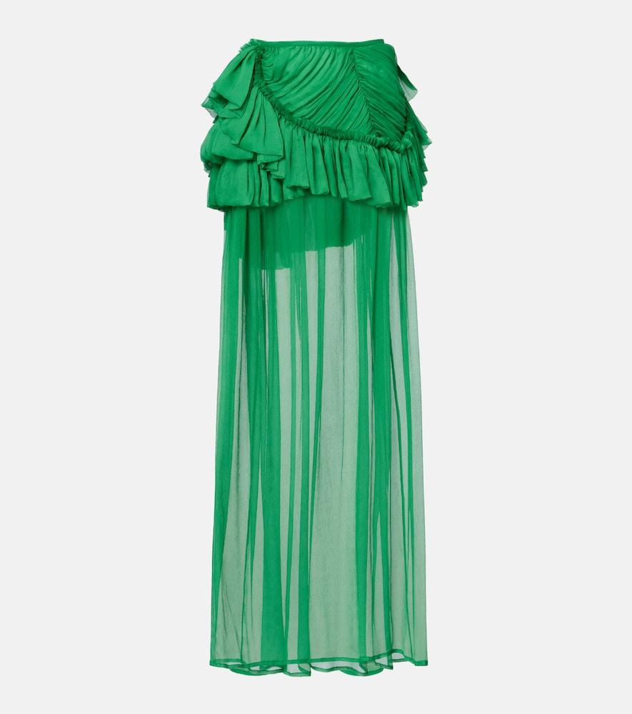dries van noten ruffled silk muslin maxi skirt