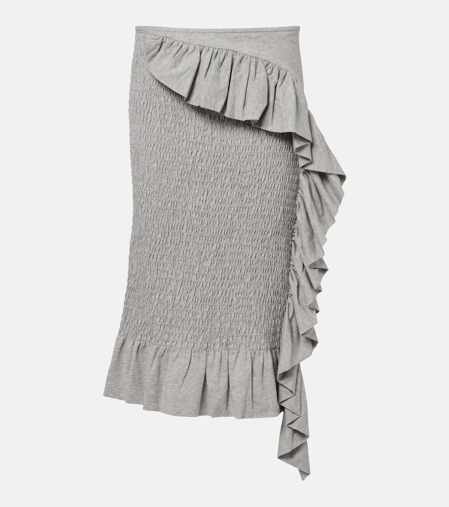 dries van noten ruffled smocked cotton midi skirt