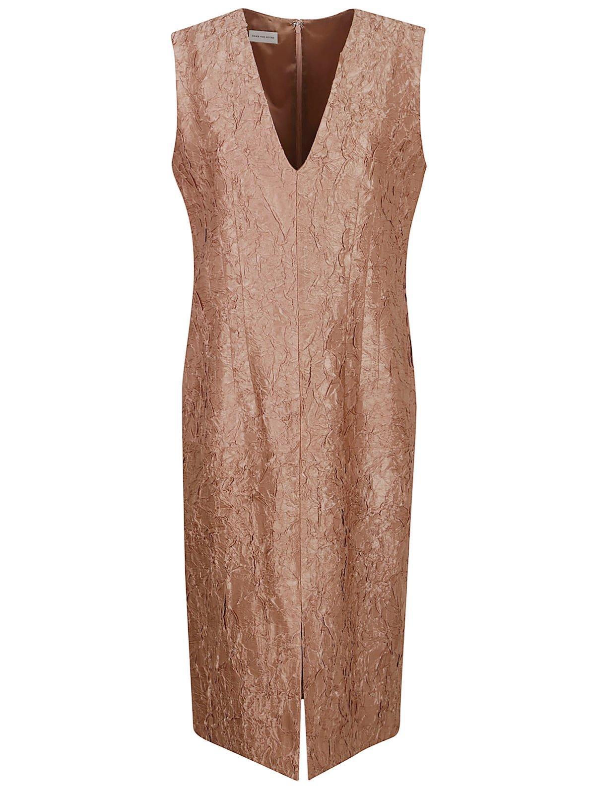 dries van noten v-neck crinkle effect dress