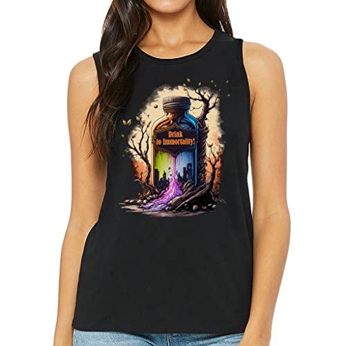 drink of immortality print women's muscle tank - graphic tank top - colorful workout tank - black, 2xl