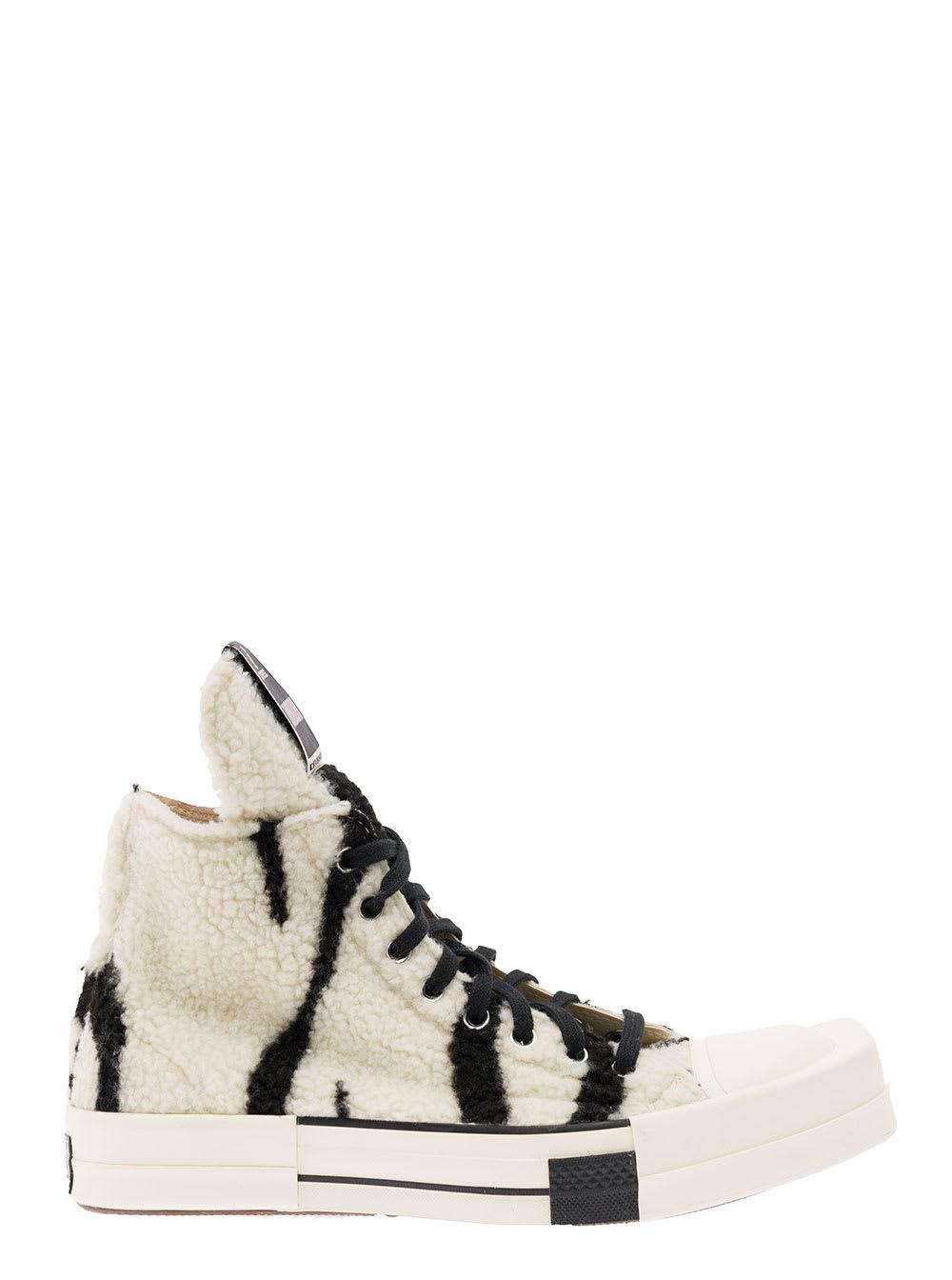 drkshdw black and white shearling sneakers in cotton woman