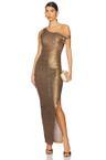 drop shoulder fitted gown