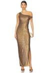 drop shoulder fitted gown