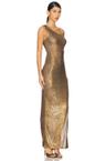 drop shoulder fitted gown