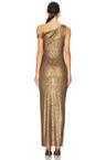 drop shoulder fitted gown