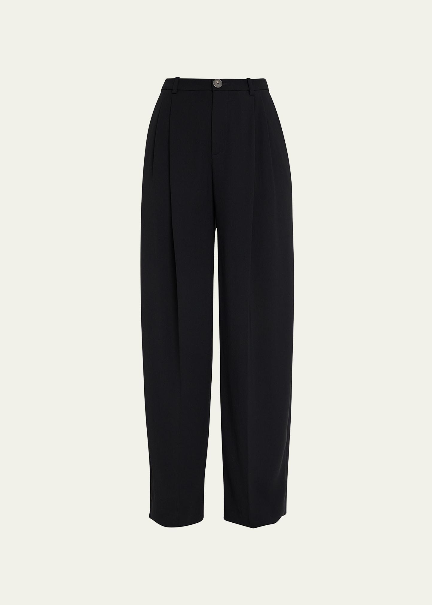 drop-waist pleated crepe trousers