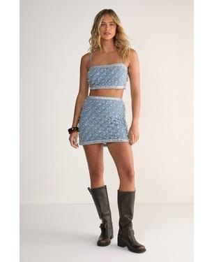 droplet embellished crop top skirt set