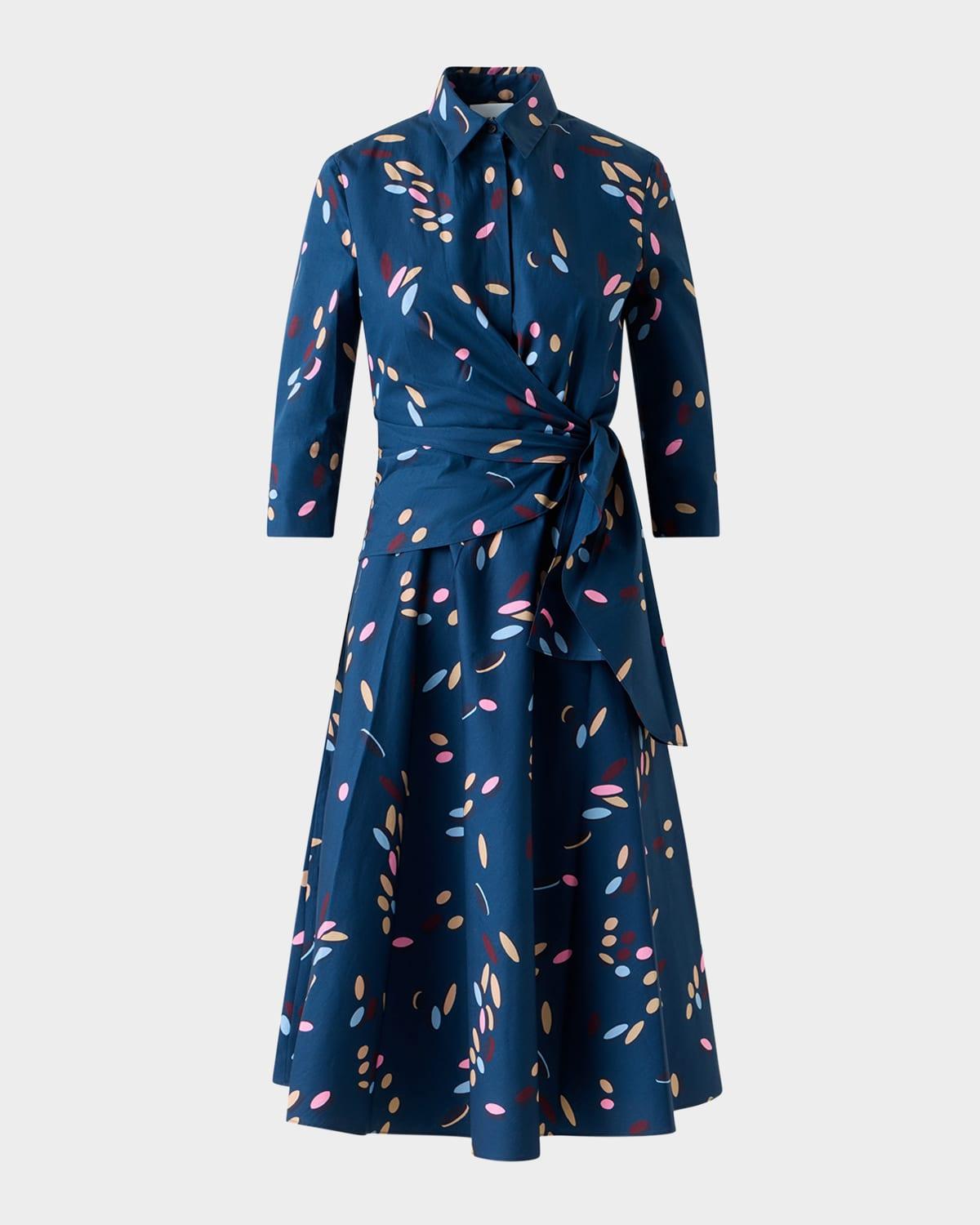 dropping dots cotton poplin midi wrap shirtdress