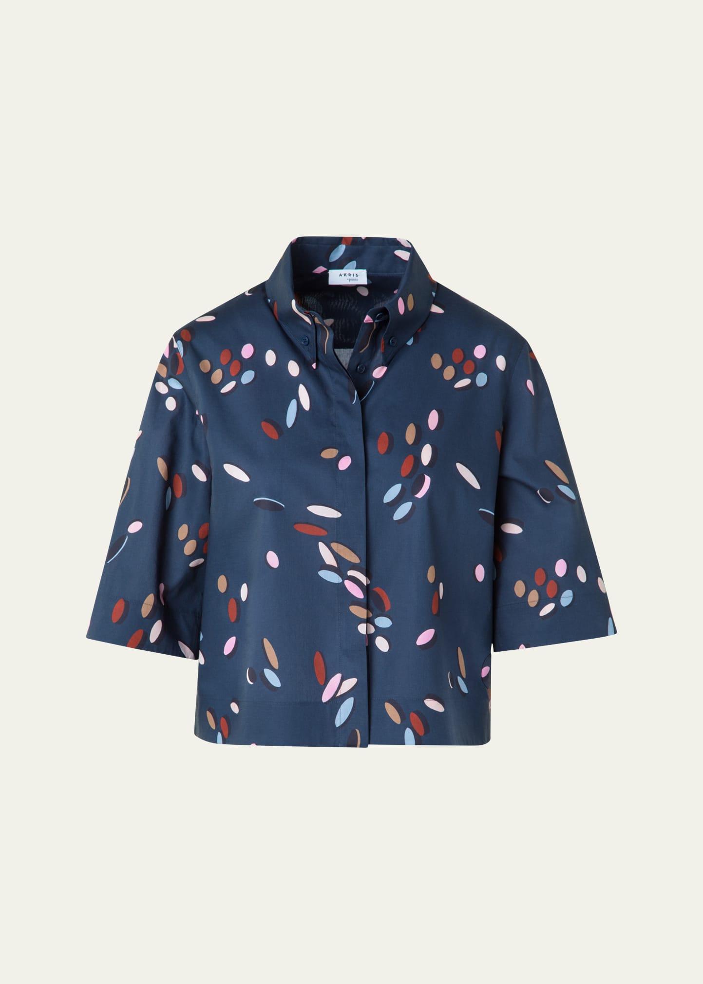 dropping dots print cotton batiste boxy blouse