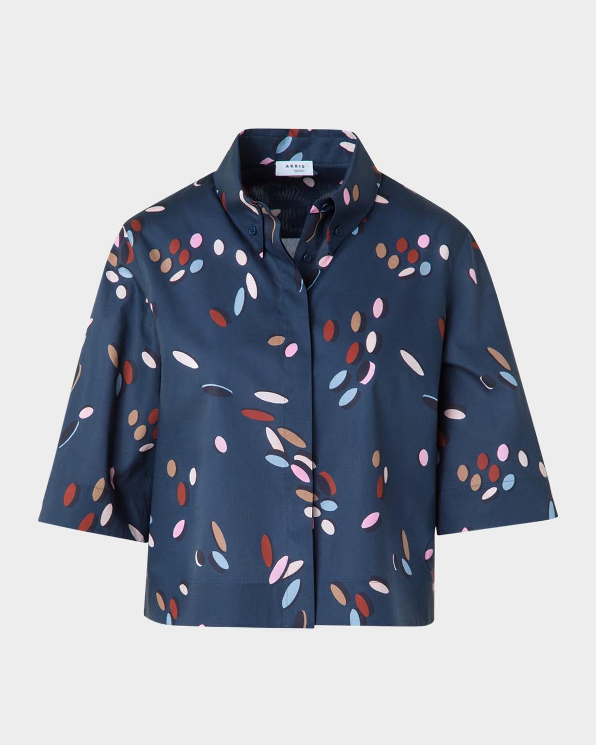 dropping dots print cotton batiste boxy blouse