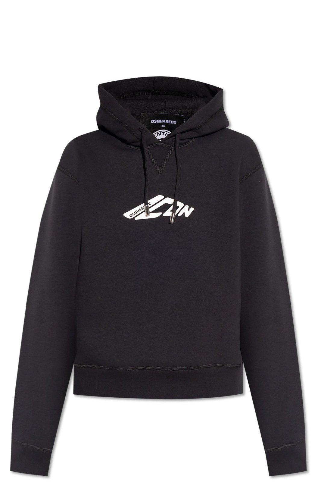 dsquared2 d2 logo printed drawstring hoodie