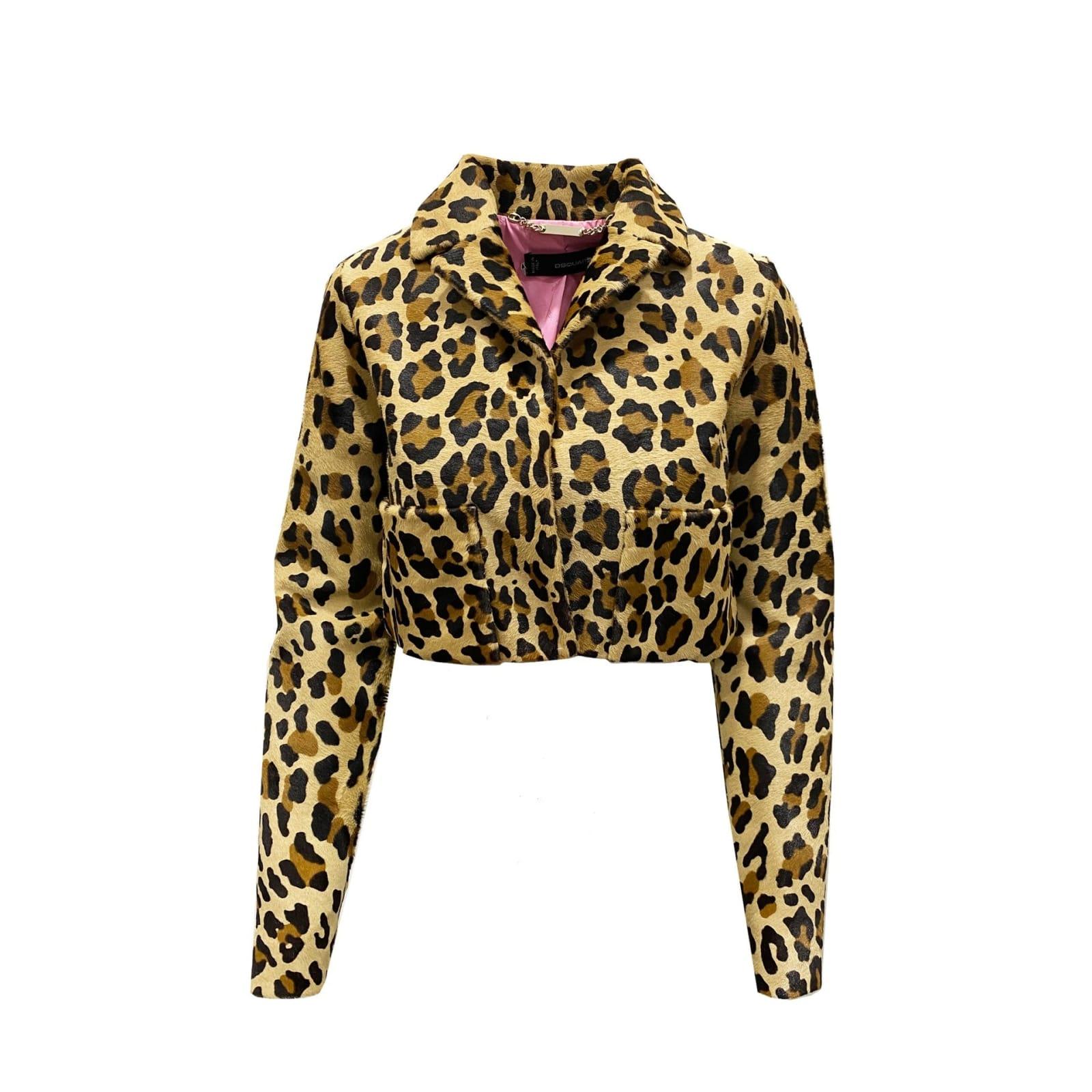 dsquared2 leopard calf hair cropped jacket