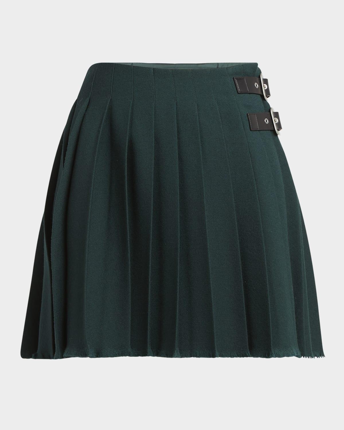dual-buckle pleated mini kilt skirt