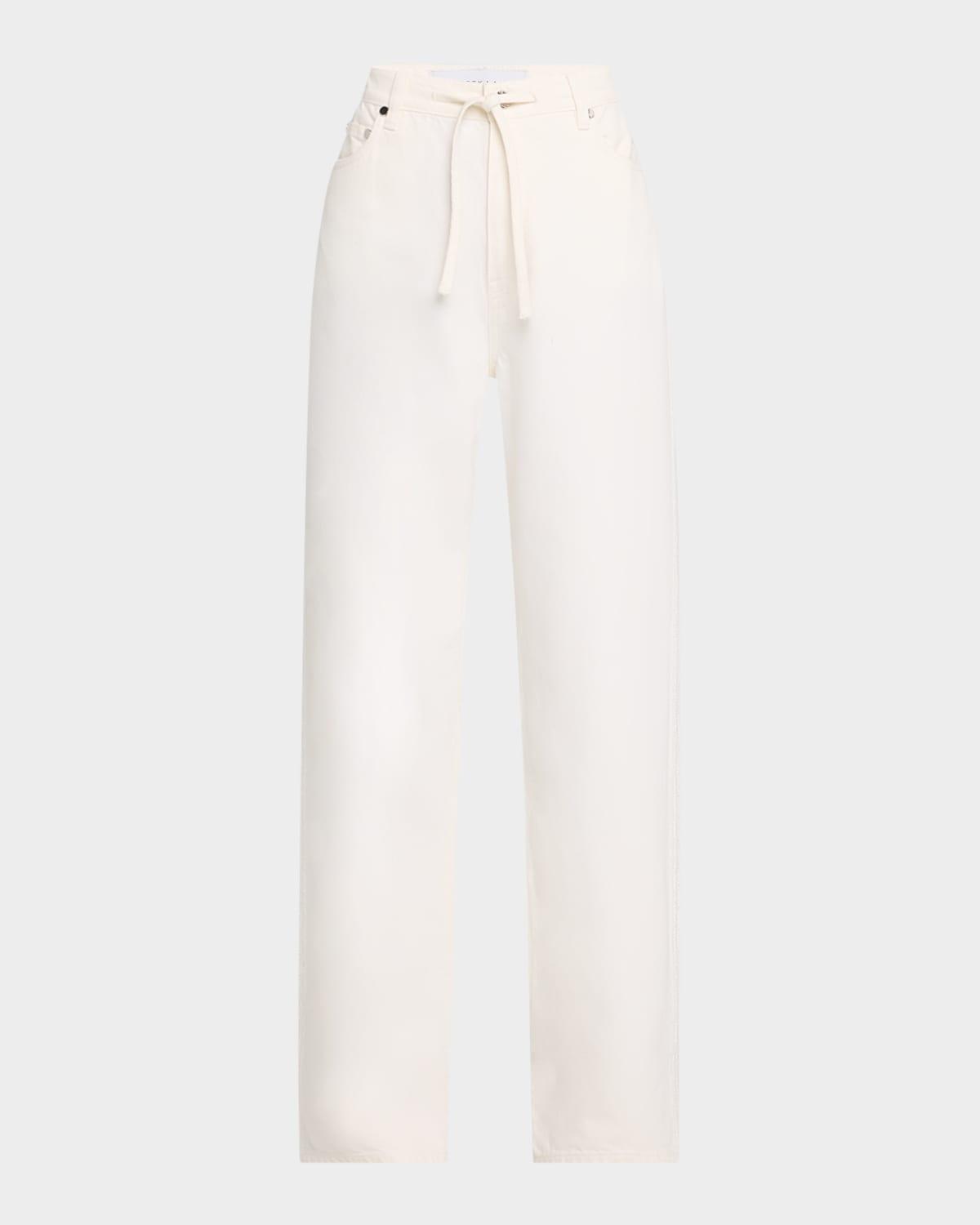 dunn drawstring wide-leg jeans with crochet trim