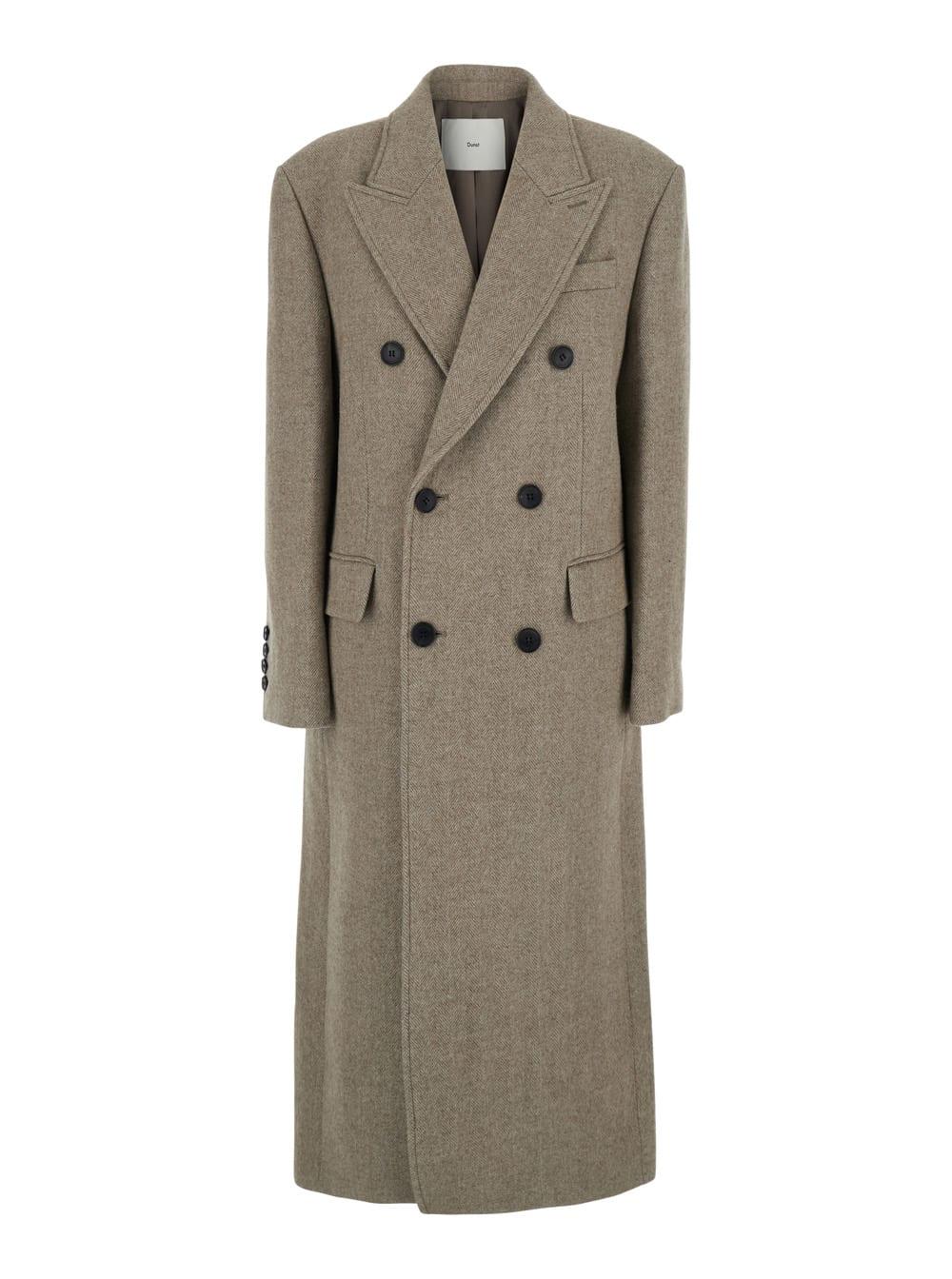 dunst beige double-breasted coat with peak revers in wool woman