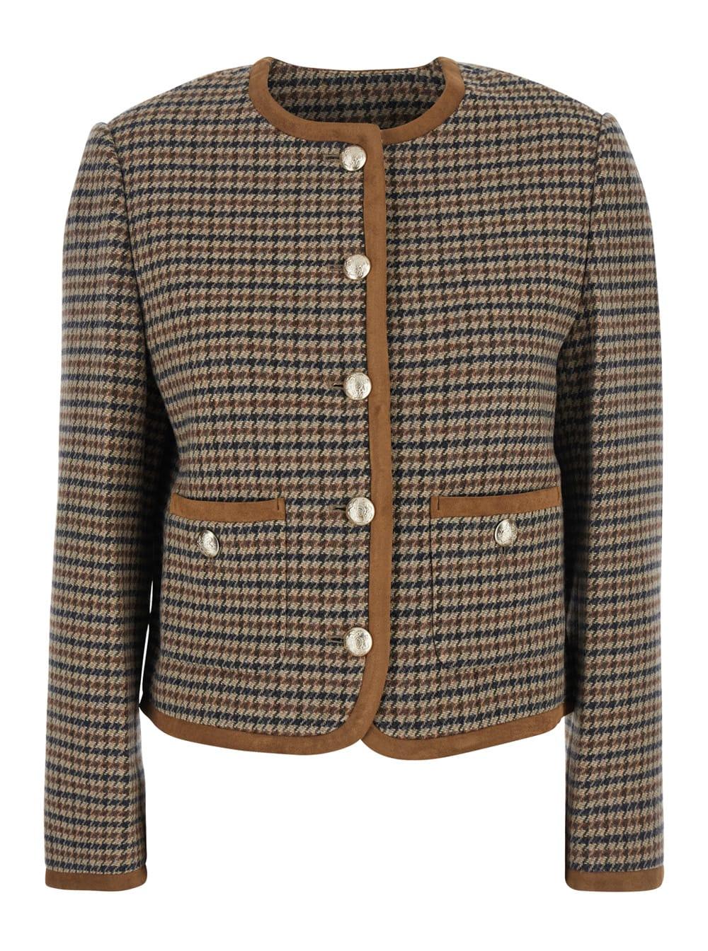 dunst beige jacket with button closure and front pockets in tweed woman