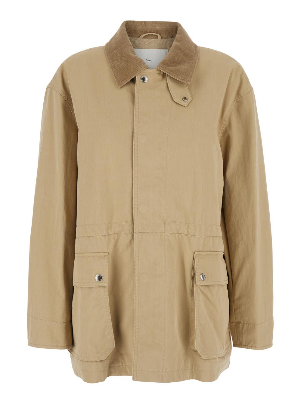 dunst beige jacket with ribbed classic collar in cotton woman