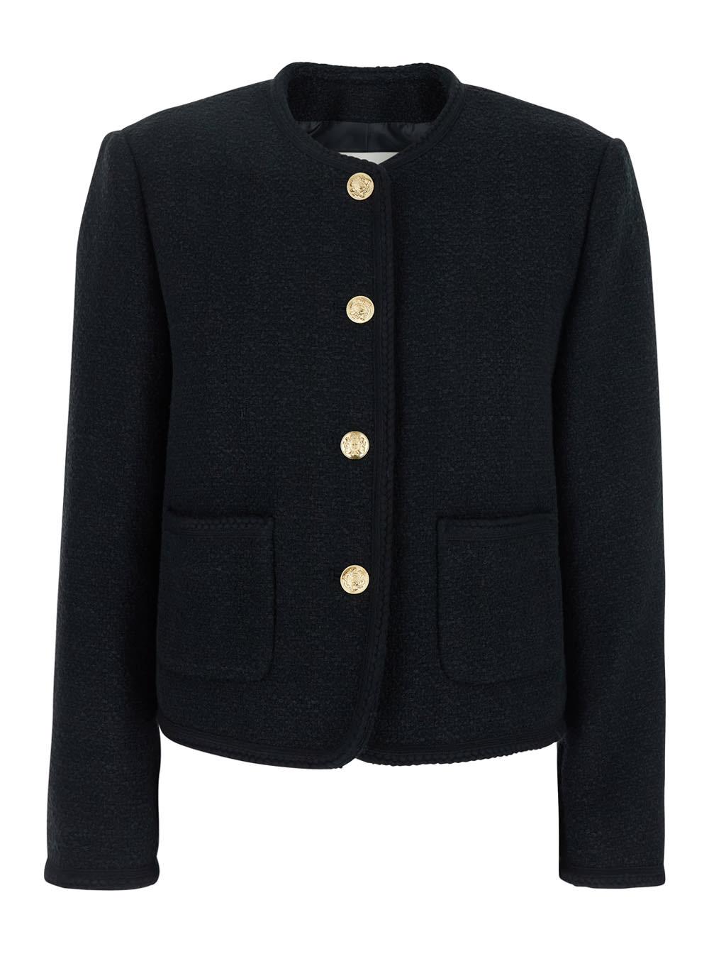 dunst black crewneck jacket with contrasting jewel buttons in cotton blend woman