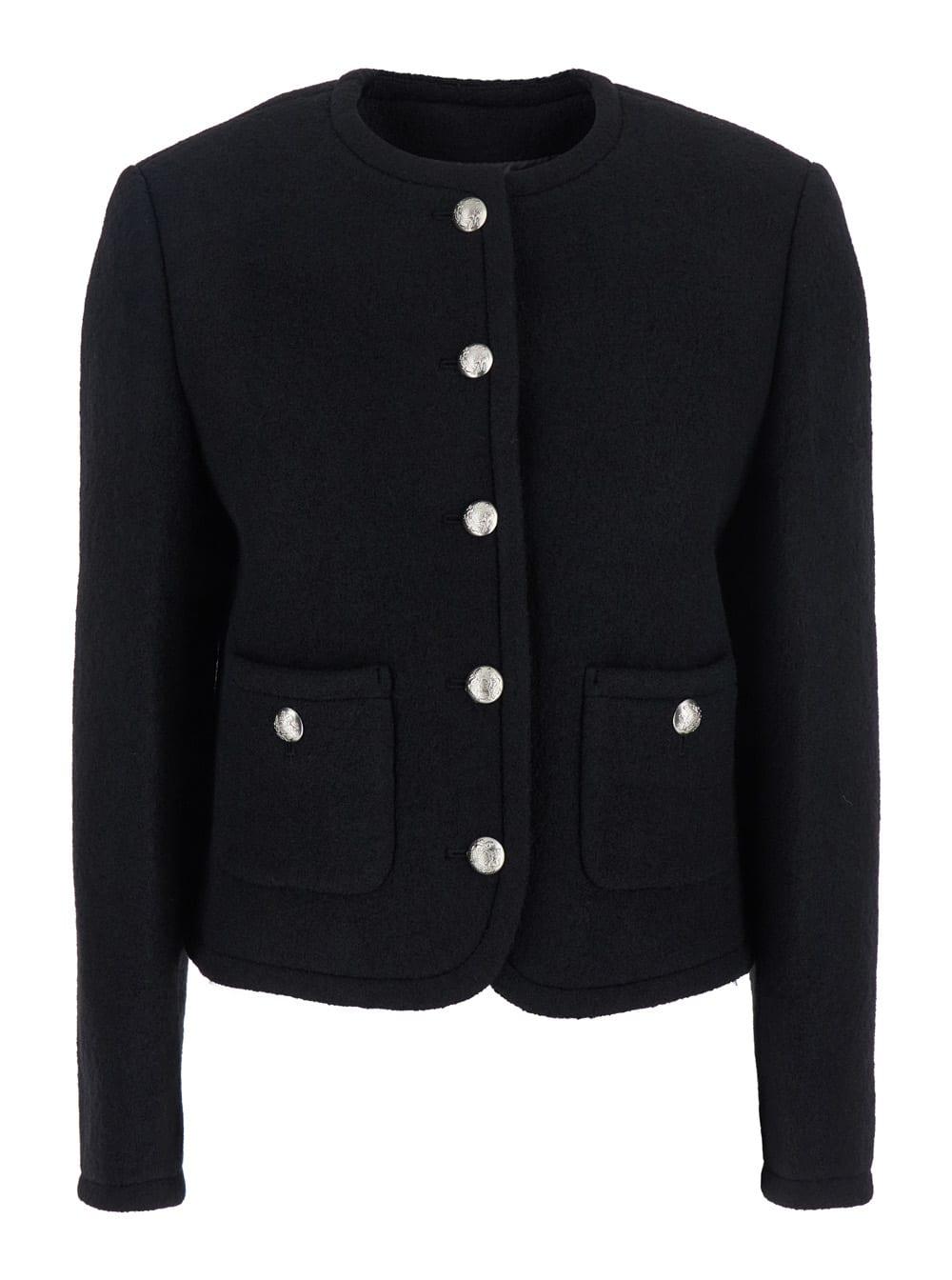 dunst black jacket with button closure and front pockets in tweed woman
