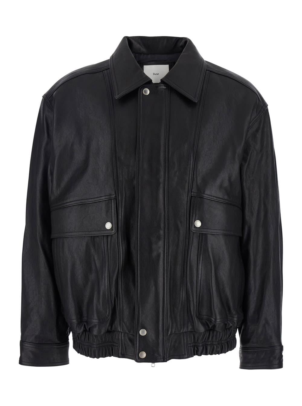 dunst black jacket with two front pockets and distressed effect in leather man