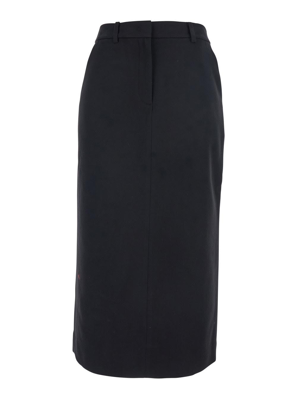 dunst black long skirt with belt loops and rear single slit in wool blend woman