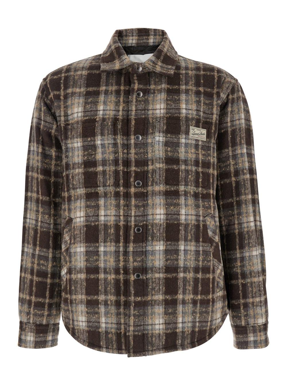 dunst brown checkered shirt with front logo patch in flannel man