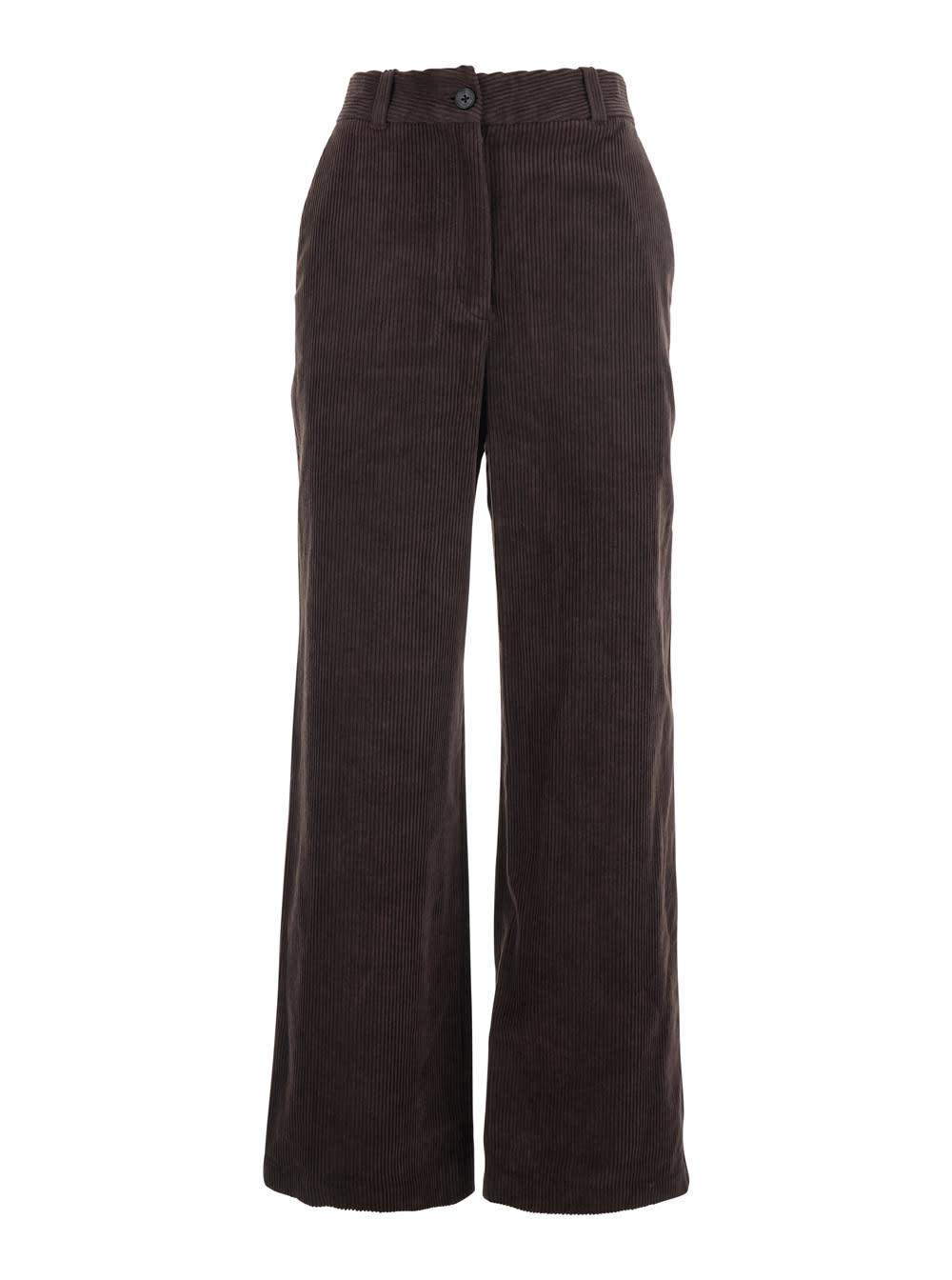 dunst brown pants with belt loops and wide leg in corduroy woman