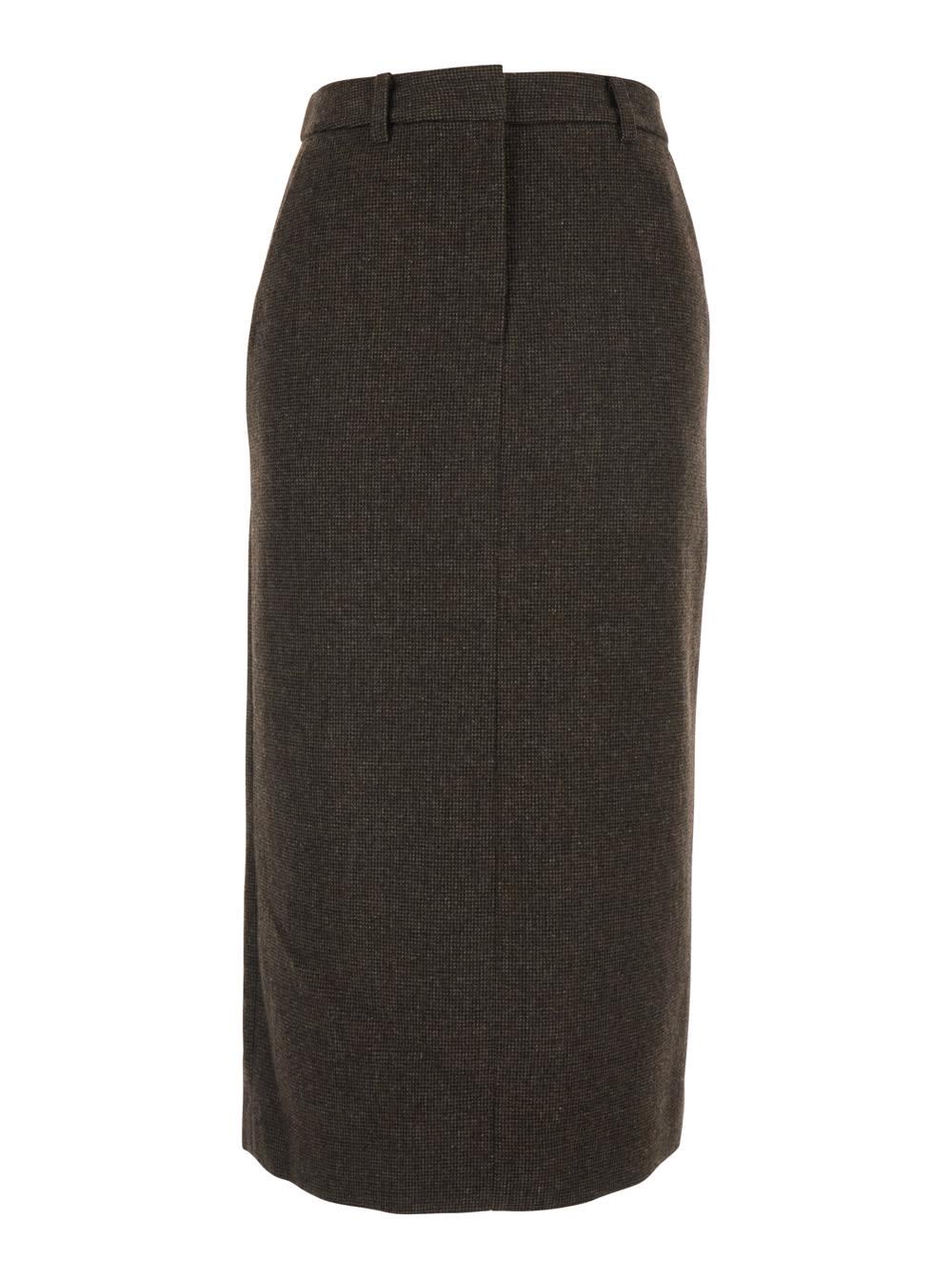 dunst brown skirt with rear single vent and all-over check motif in wool blend woman