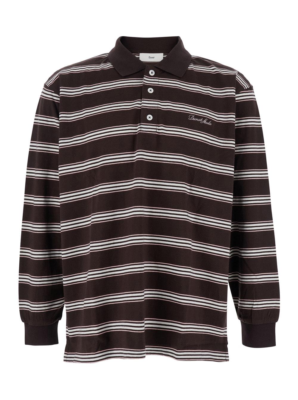 dunst brown sweater with all-over striped motif and front logo in cotton woman