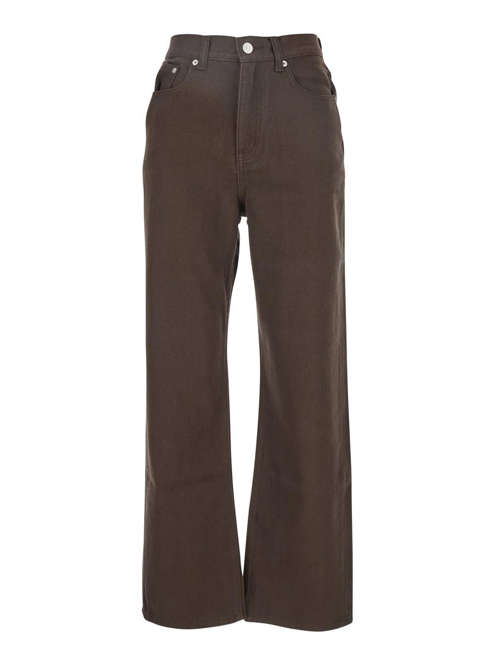 dunst essential brown jeans with belt loops and logo patch on the rear in denim woman