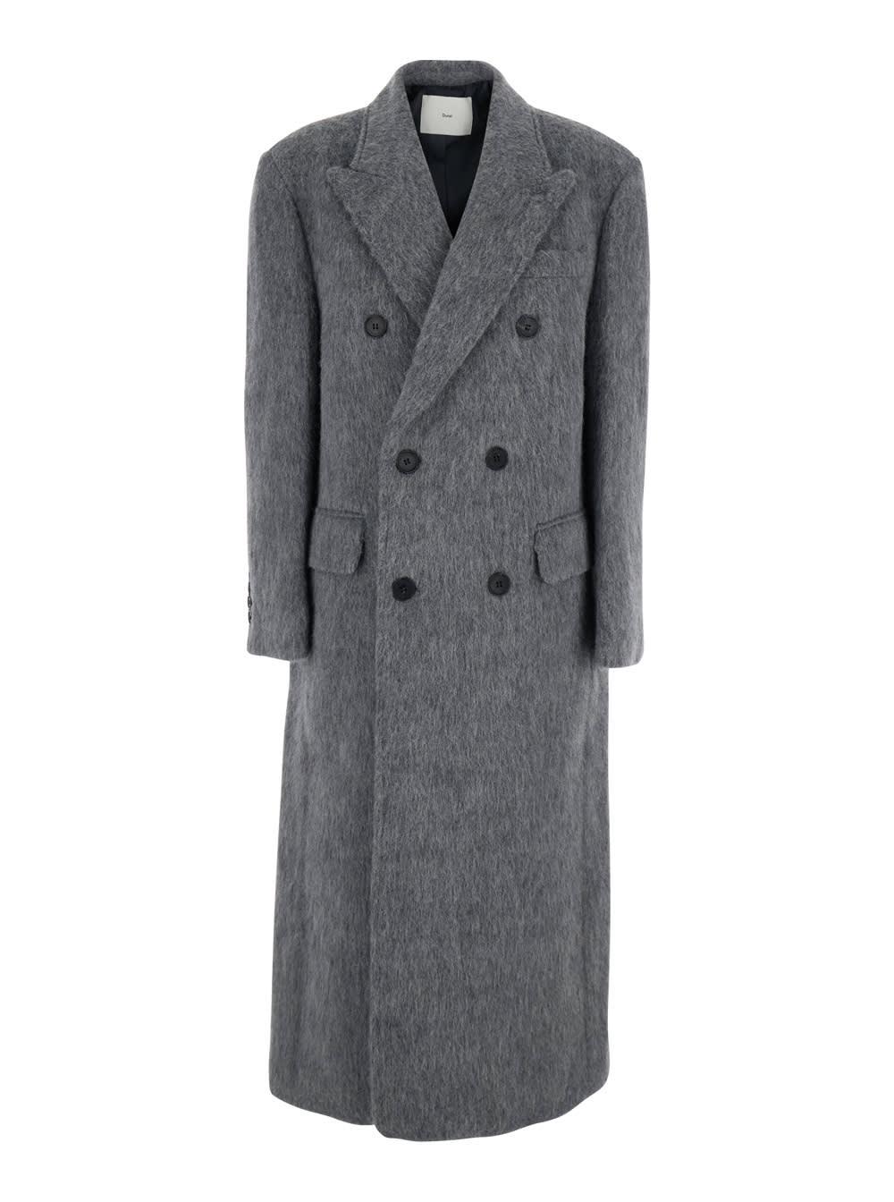 dunst grey double-breasted coat with peak revers in brushed wool woman