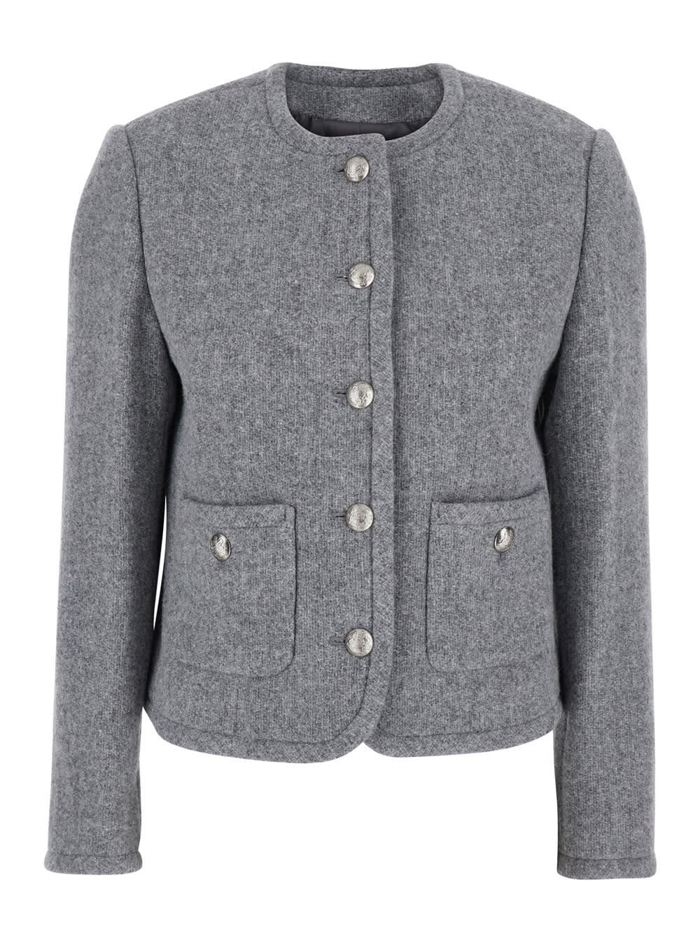 dunst grey jacket with button closure and front pockets in tweed woman