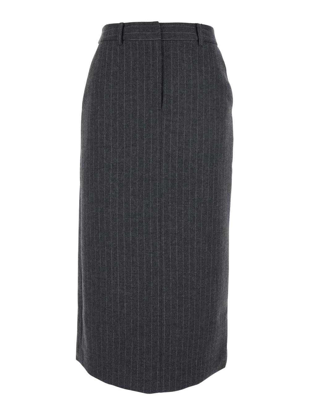 dunst grey long skirt with belt loops and rear single slit in wool blend woman