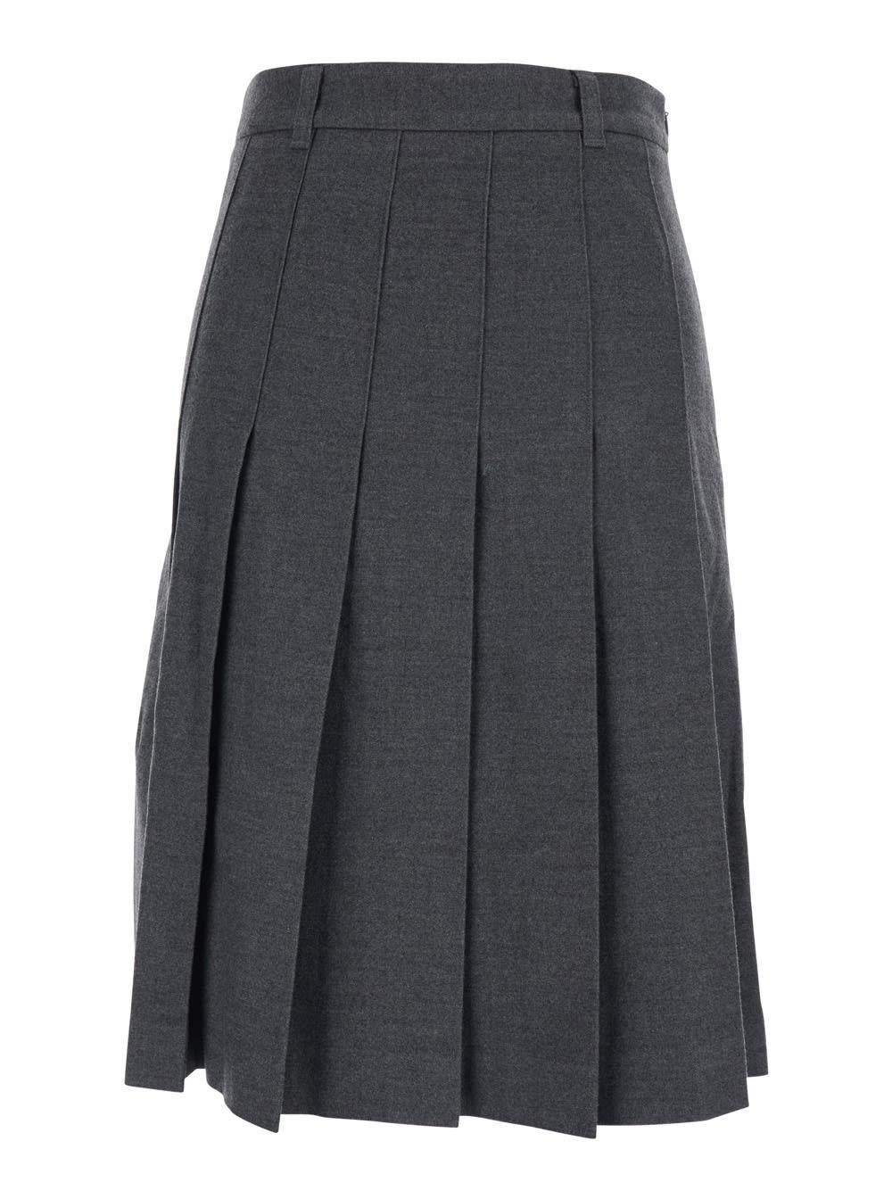 dunst grey pleated midi skirt with belt loops and side concealed closure in wool woman