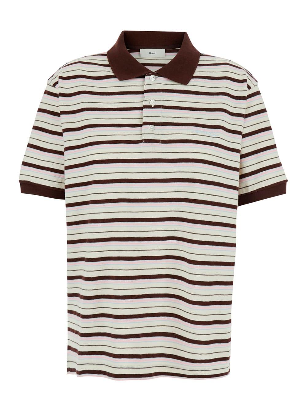 dunst multicolor polo shirt with embroidered logo lettering on the front and all-over stripes in cotton for women