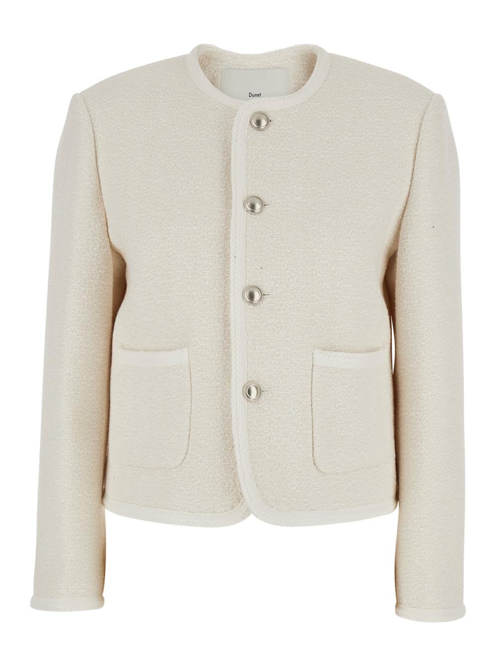 dunst white jacket with round neck and two front pockets in cotton blend for woman