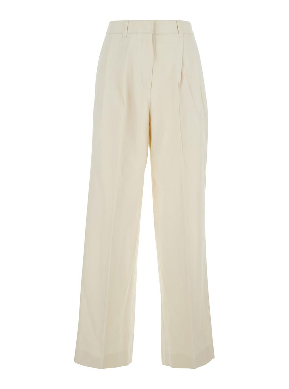 dunst white pants with belt loops and front pleats in cotton blend for women