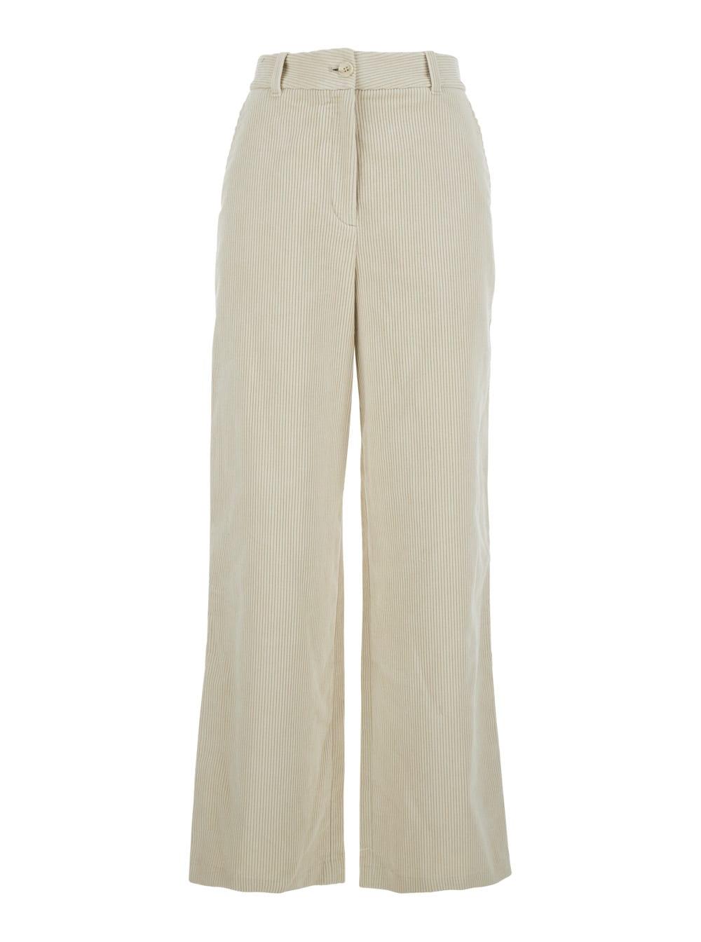 dunst white pants with belt loops and wide leg in corduroy woman