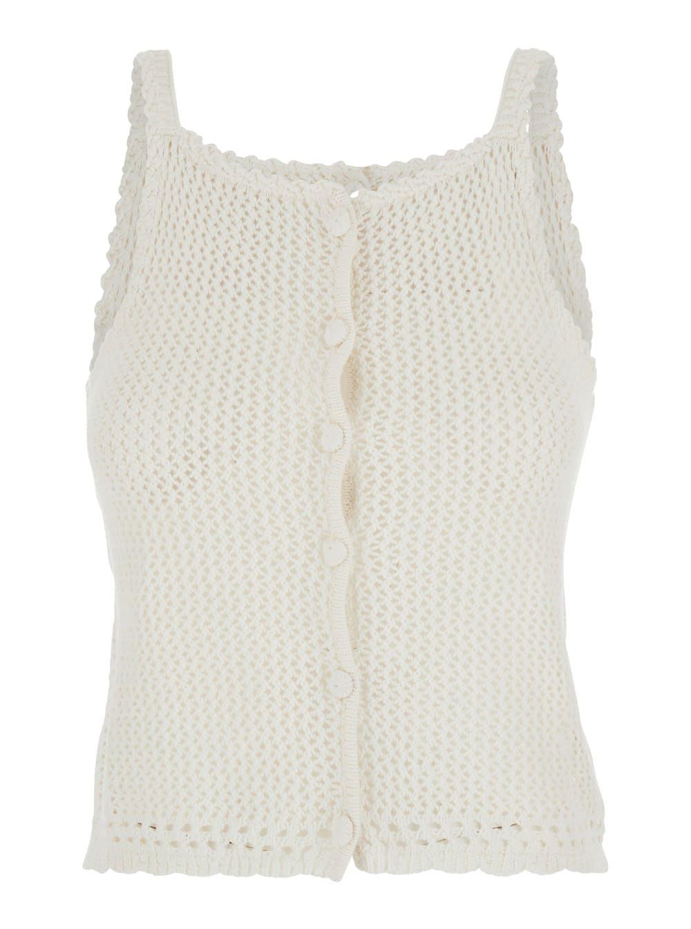 dunst white top with lace details and thin straps in linen and cotton woman