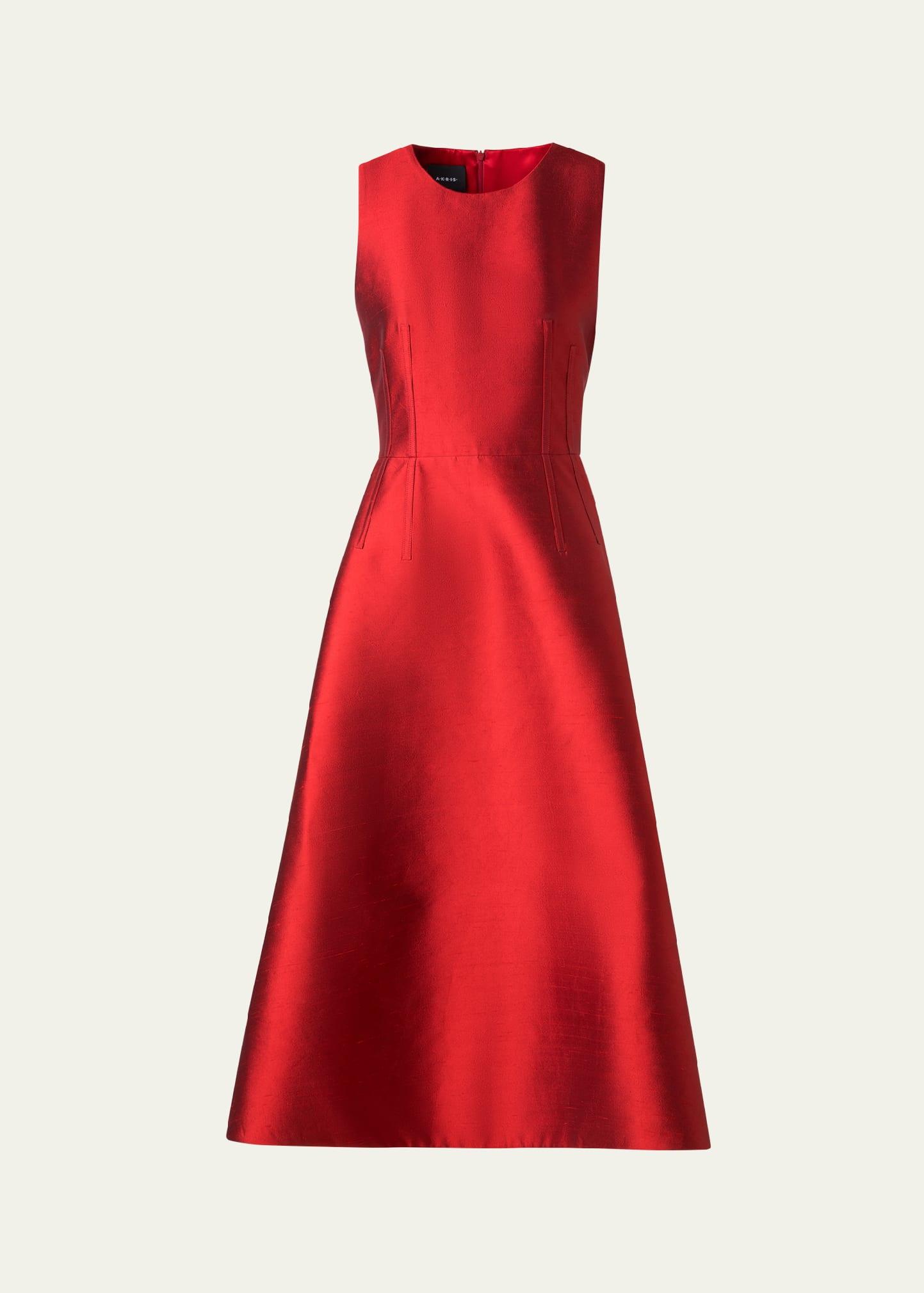 dupion sleeveless midi cocktail dress