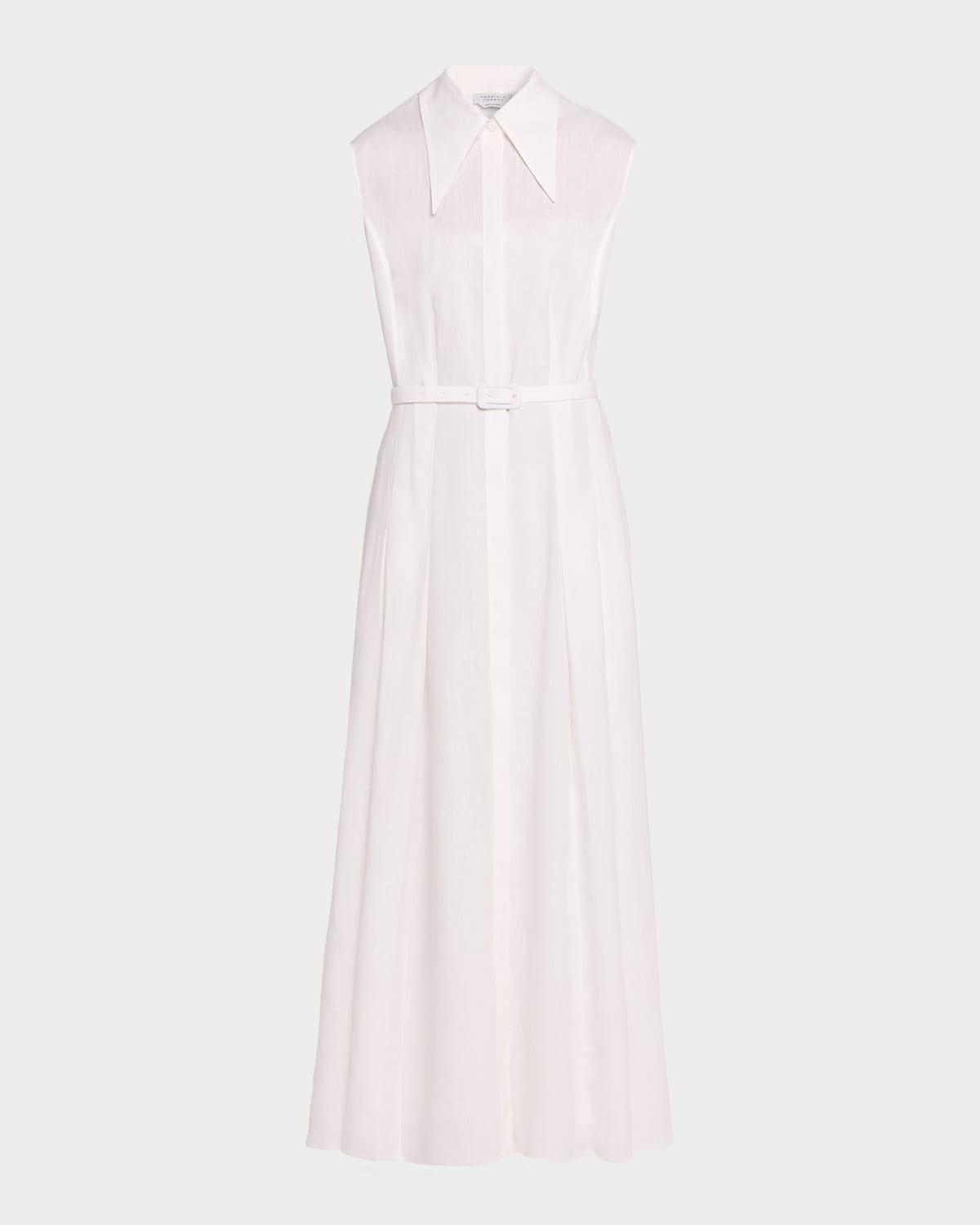 durand sleeveless belted linen midi shirtdress