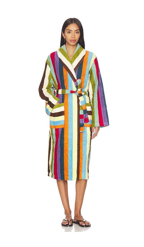 dusen dusen stripe bathrobe in green,orange.