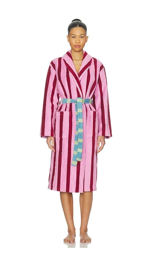 dusen dusen stripe bathrobe in pink,red.
