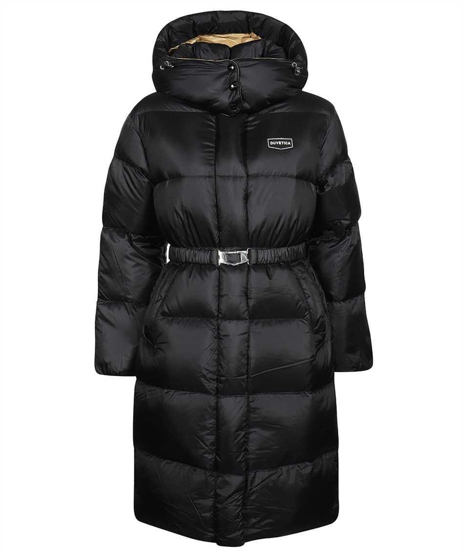 duvetica belted hooded long down jacket