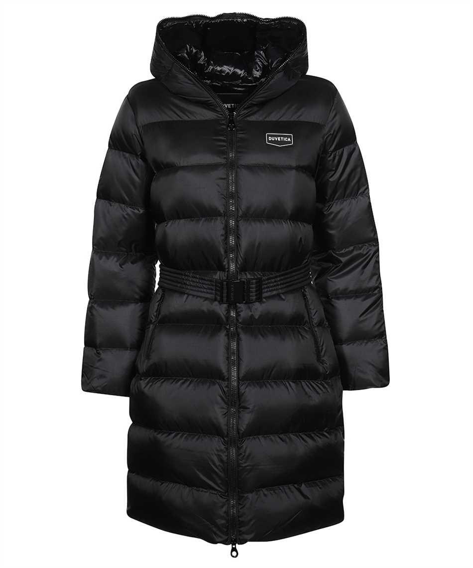 duvetica belted hooded long down jacket