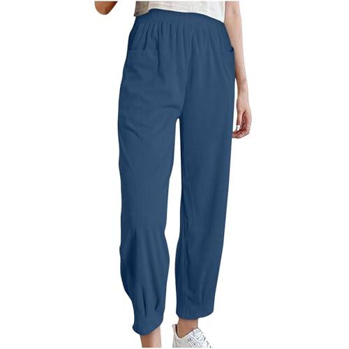 early, high waisted pants, corduroy pants women stretchy business casual ankle pants comfy high waisted trousers 2024 fall fashion clothes, blue,medium