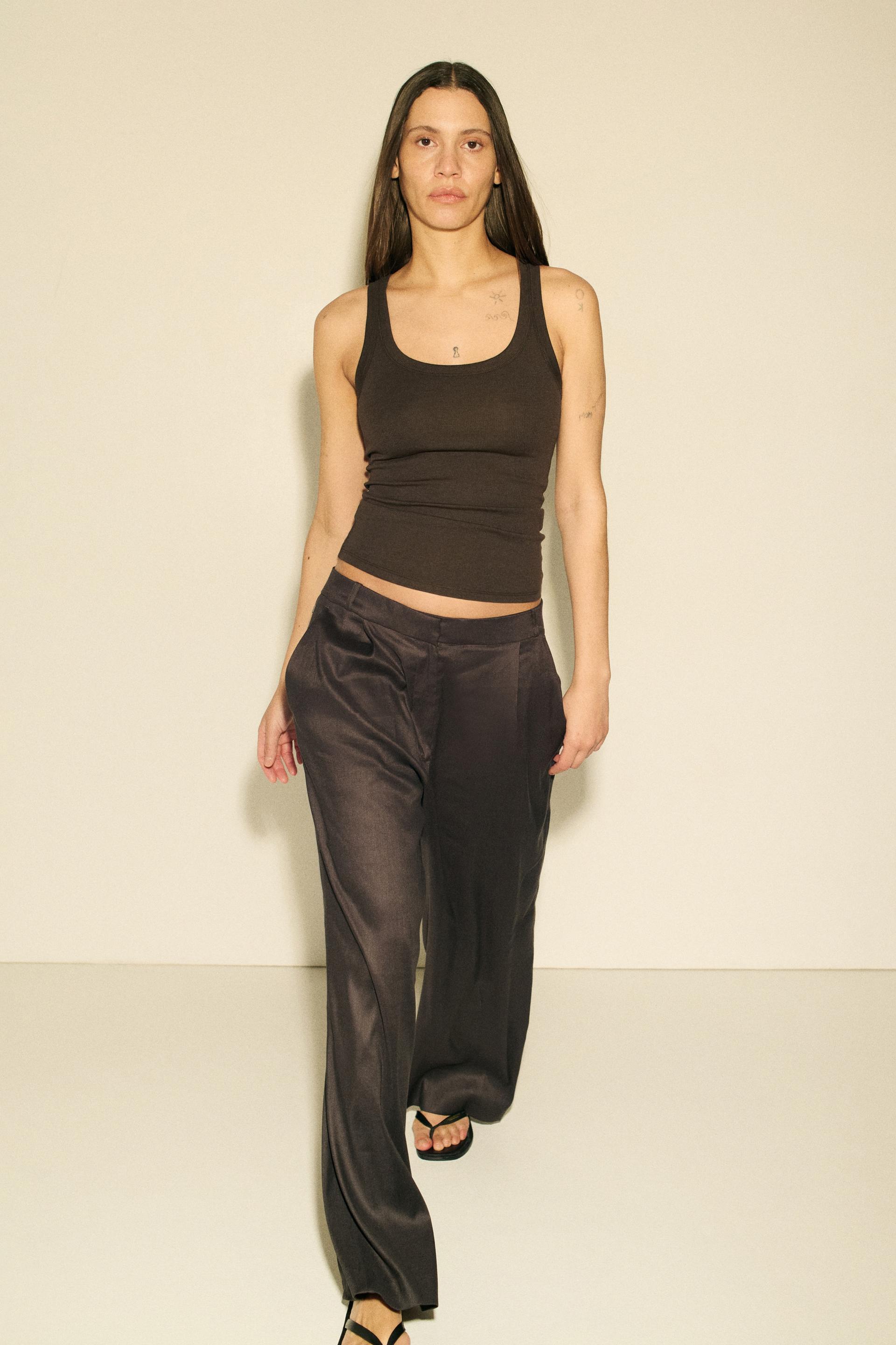 easy care wide-leg linen-blend dress pants