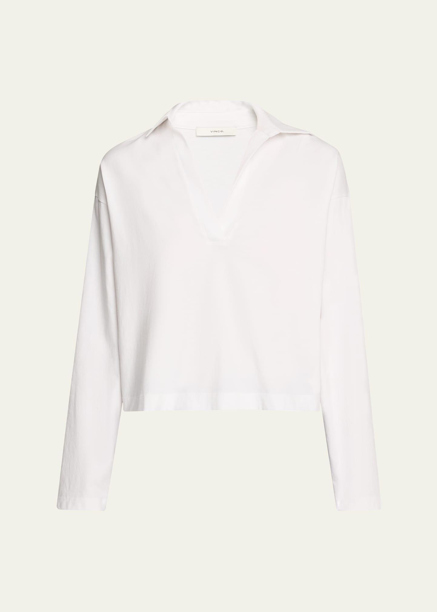 easy cotton long-sleeve pullover polo top