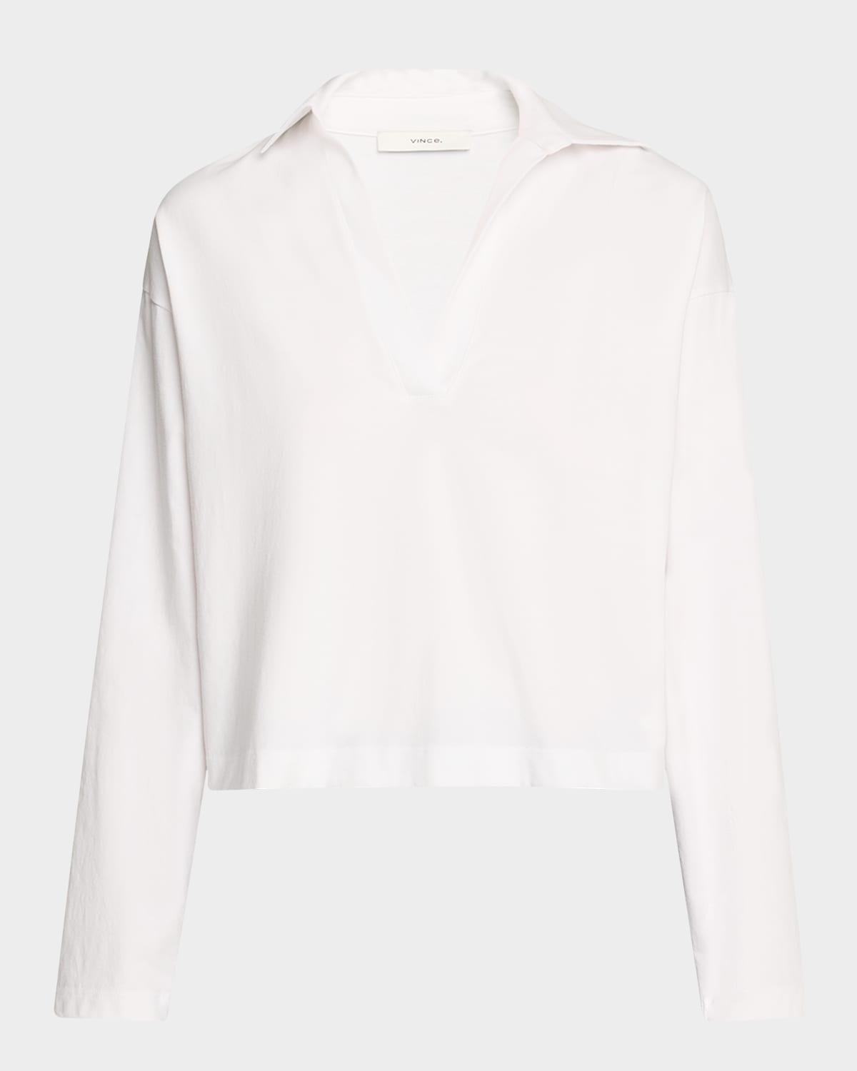 easy cotton long-sleeve pullover polo top