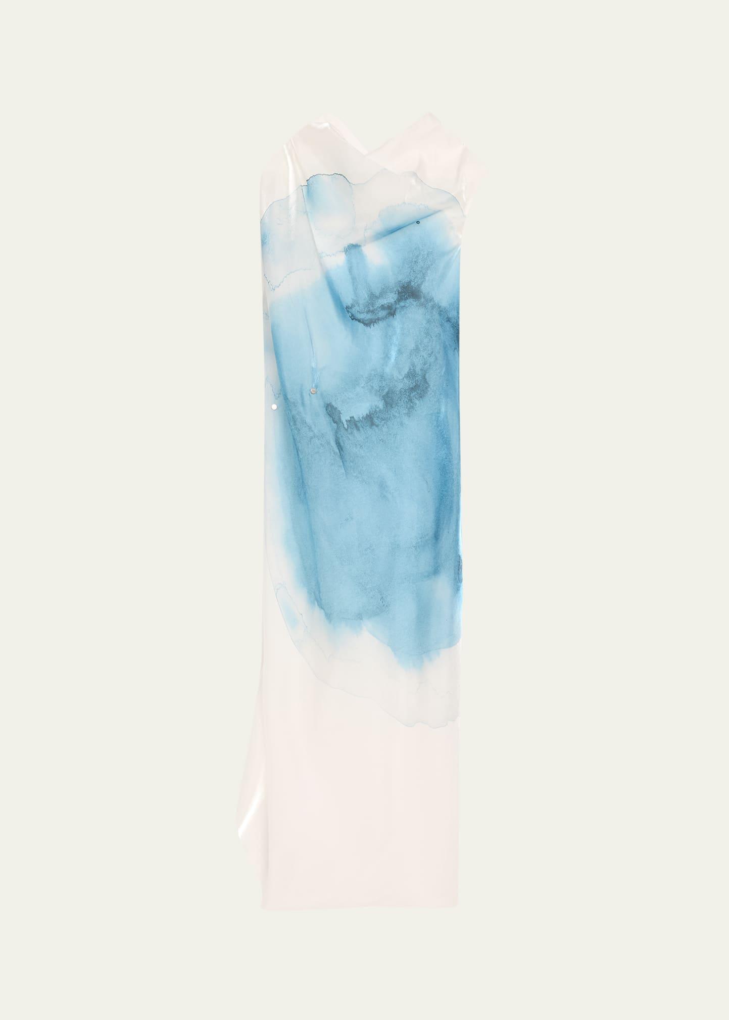 eau watercolor-print cowl-neck maxi dress